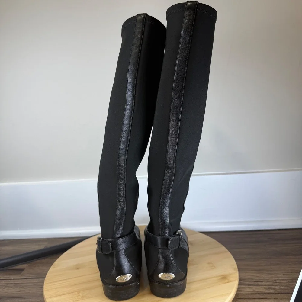 Coach Liza Tall Boots Women 7B Black Leather Stretch Buckle Knee High Equestrian